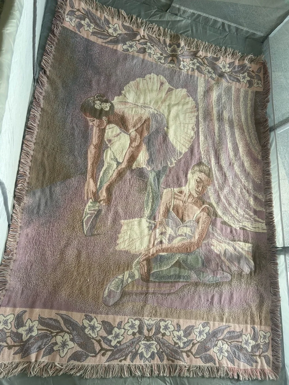 Goodwin Weavers Ballerina Tapestry Throw Blanket 100% Cotton No Stains Vintage